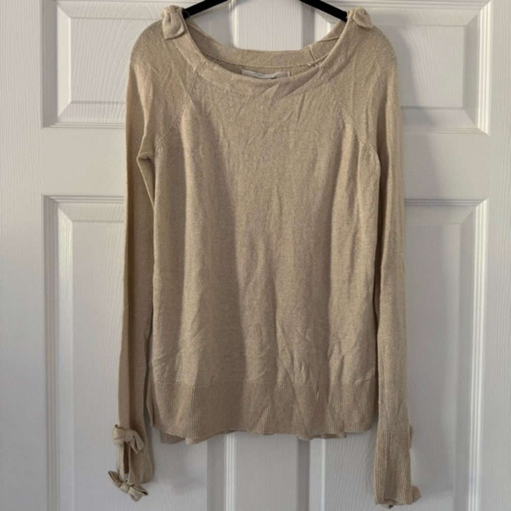 LC Lauren Conrad Tan/gold bow sleeve knitted long sleeve top
